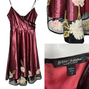 Betsey Johnson Romantic Edgy Goth Floral Midi Slip Dress embroidered Y2K sz. 10